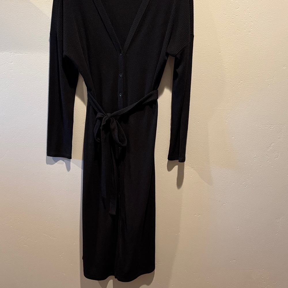 VETTA Capsule The Long Cardigan Black Ribbed Button-Front with Tie Waist Dress - Picture 4 of 12